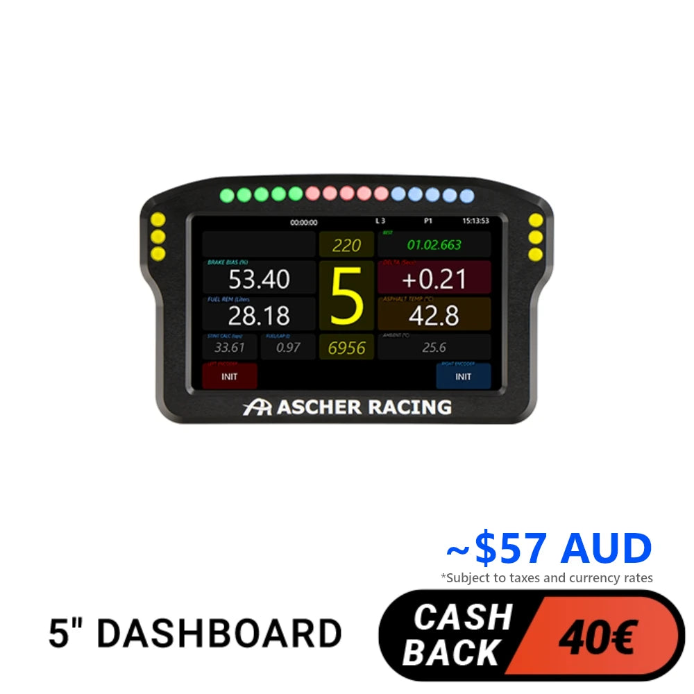 Ascher Racing Dashboard - 5" Touchscreen for sim racing on Player1 Sim Gear