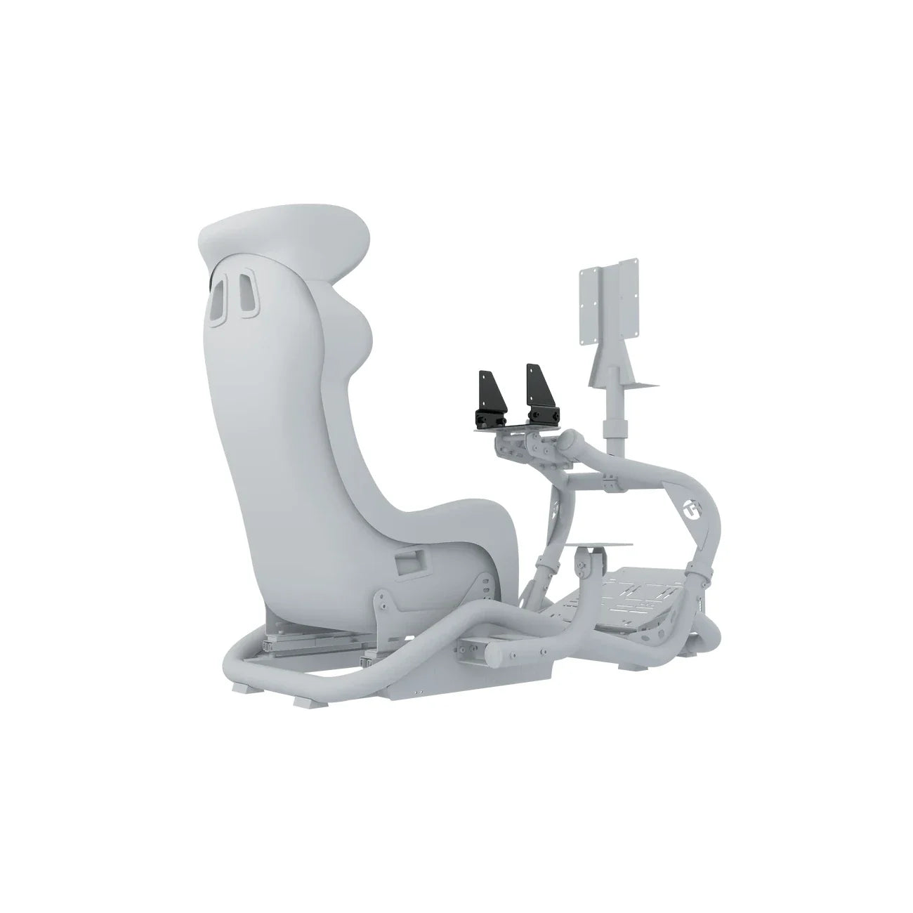 Wheel Mount for Fanatec Direct Drive wheelbases highlighted on the wheel deck of a ghosted cockpit, side view