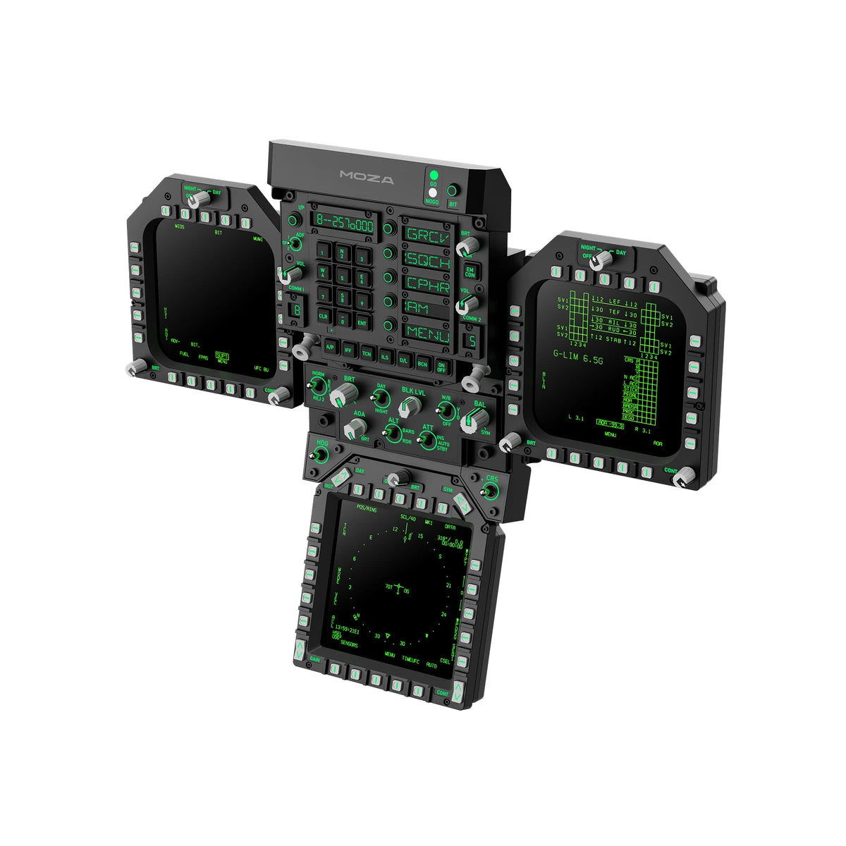 MOZA FMP18 cockpit panel bundle front view with moving map AMPCD display