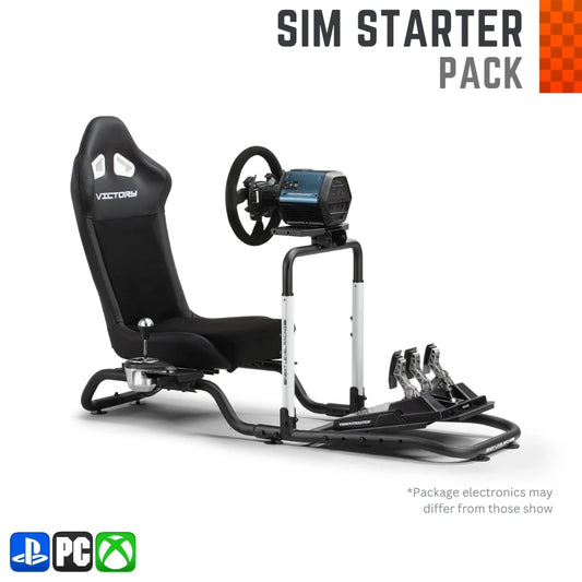 Player1 Sim Starter Pack banner β Victory cockpit with Thrustmaster wheel, PS/PC/Xbox compatible