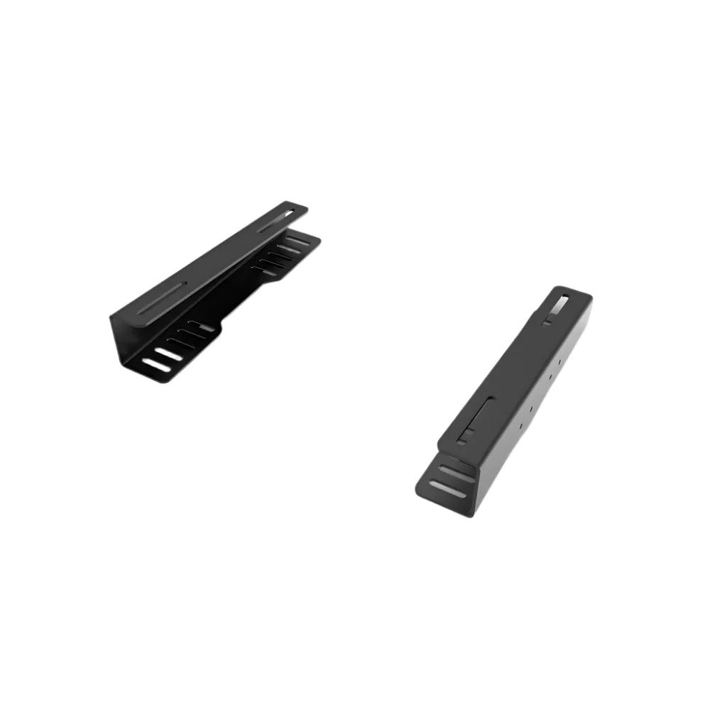 Trak Racer seat bracket set for reclining seats, close-up pair — steel brackets with slotted mounting holes