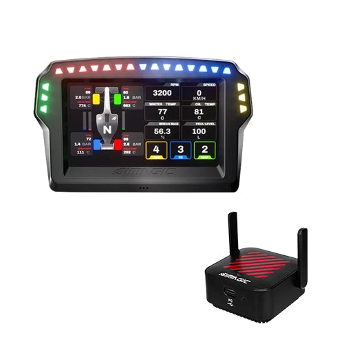 Simagic Zeus MagicDash 4 digital sim racing dashboard display on Player1 Sim Gear with airlink bundle
