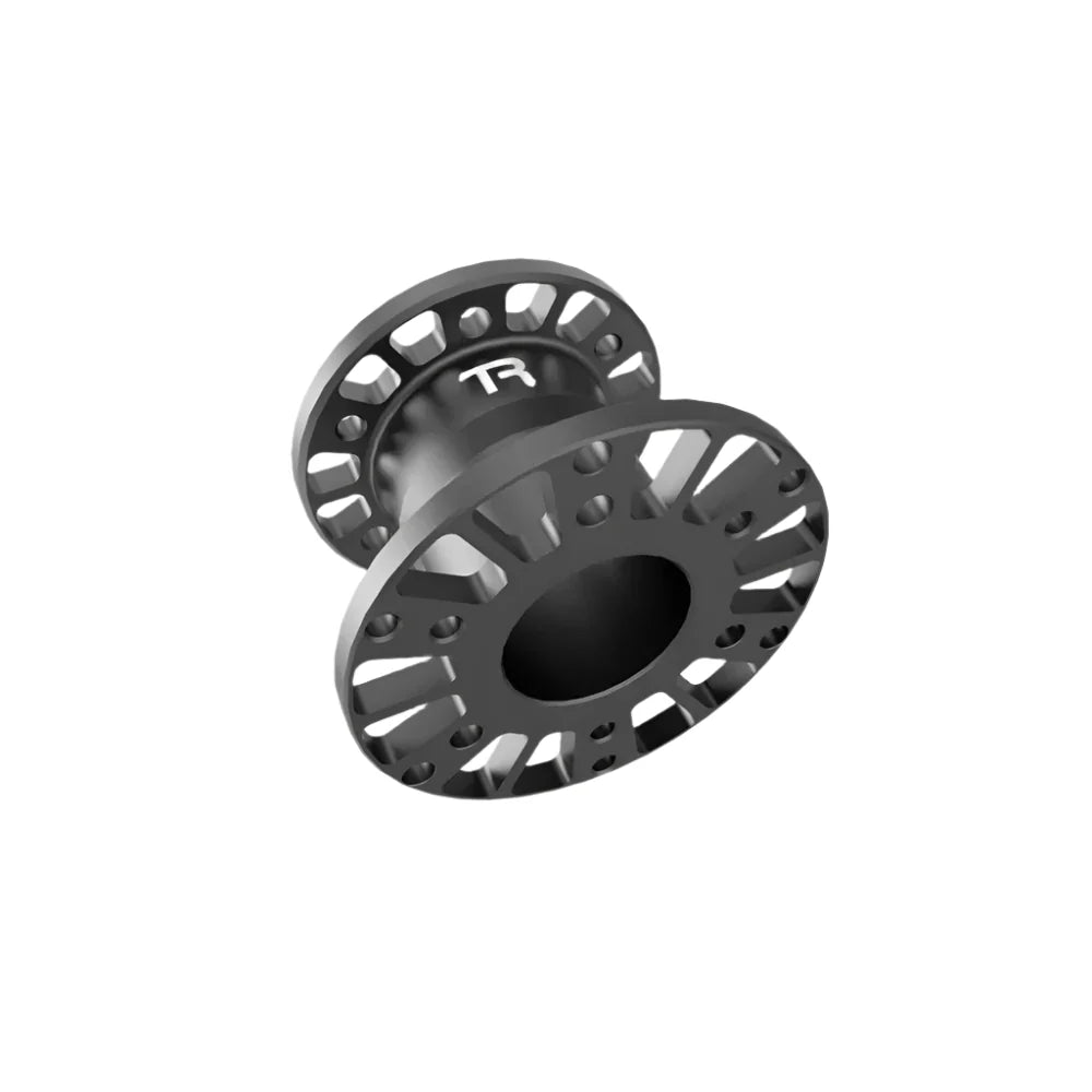 Trak Racer steering wheel hub spacer, upright front view of both mounting flanges