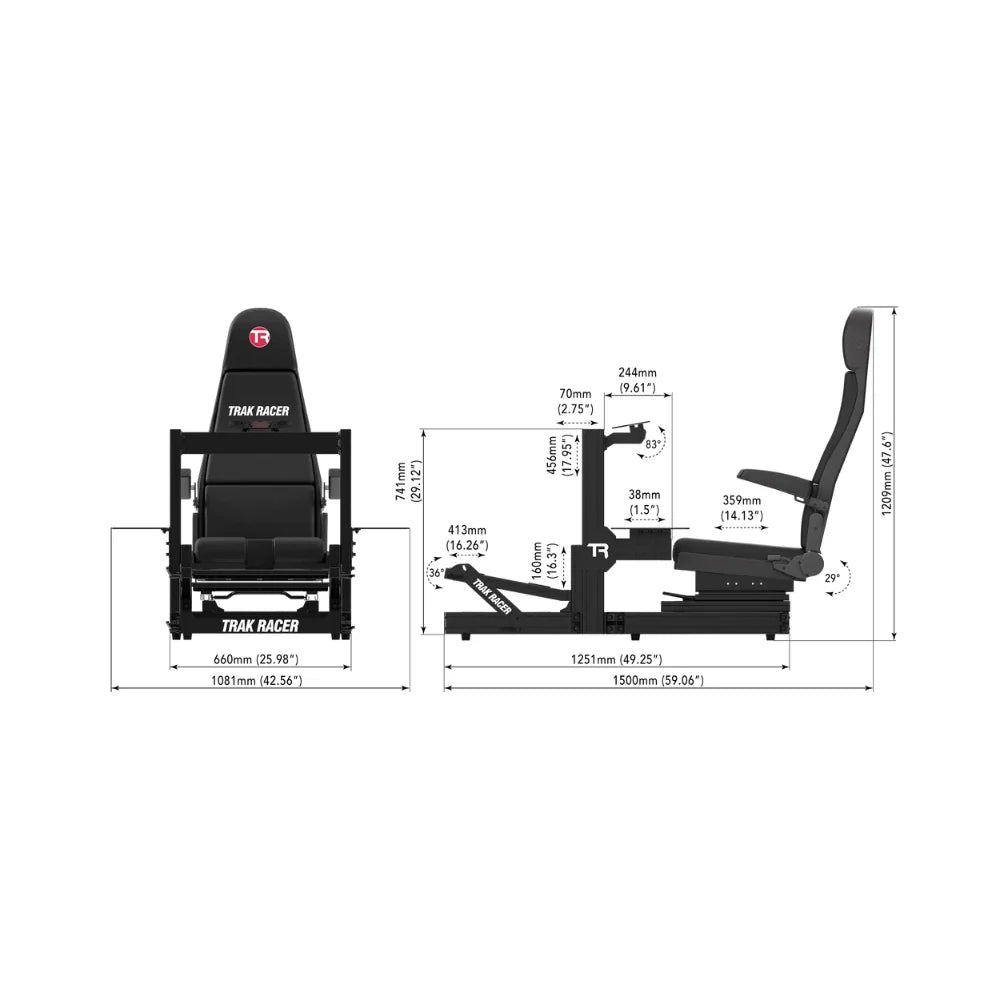 Trak Racer TR80S flight cockpit, dimension diagram with measurements