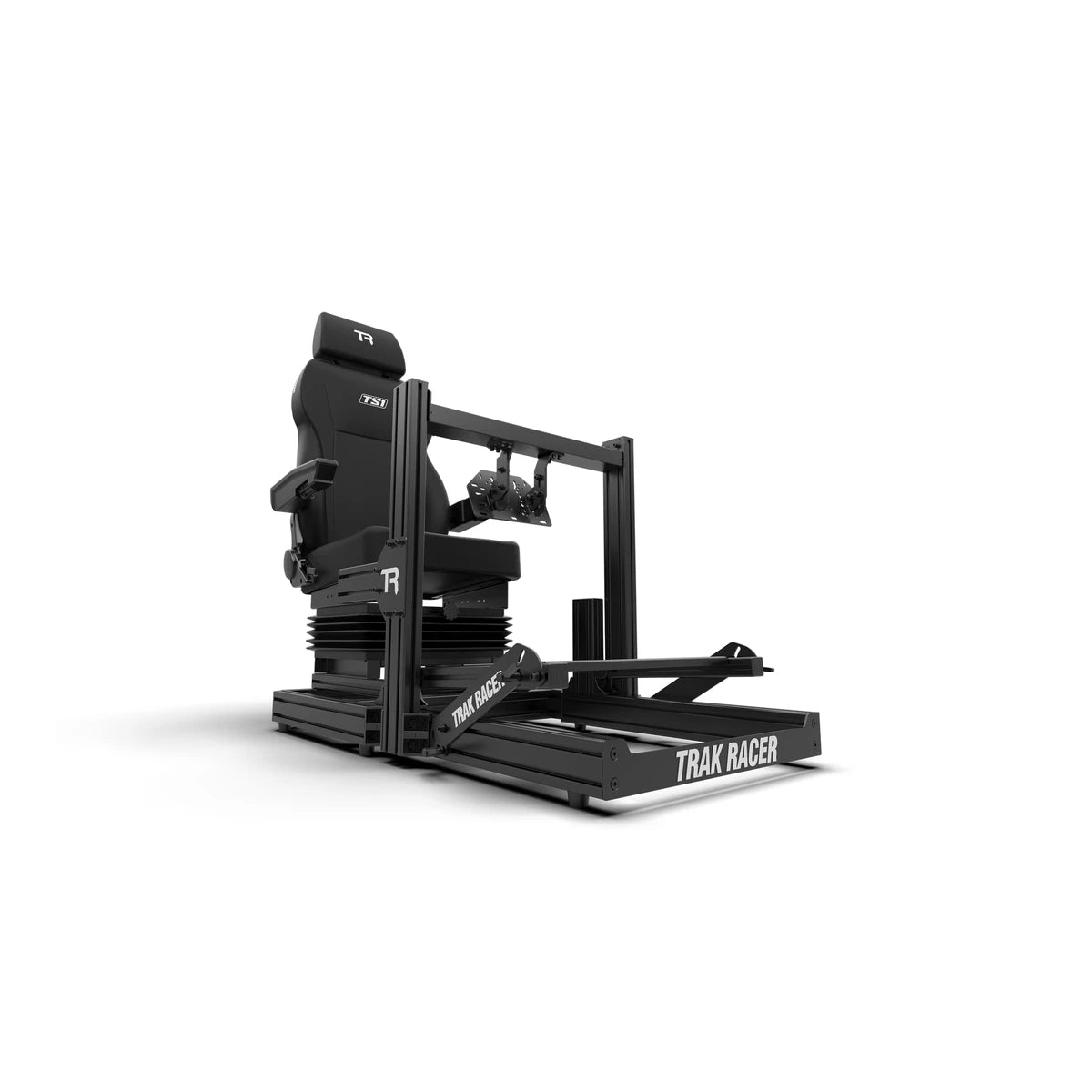 Trak Racer TRK Truck Driving Simulator, angled studio view of the complete truck sim rig