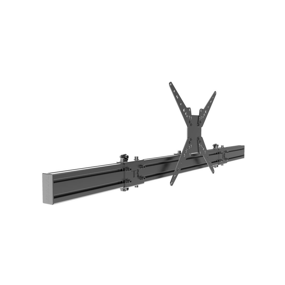 Trak Racer 1500mm monitor stand centre piece, angled view, black anodised beam with central VESA monitor bracket