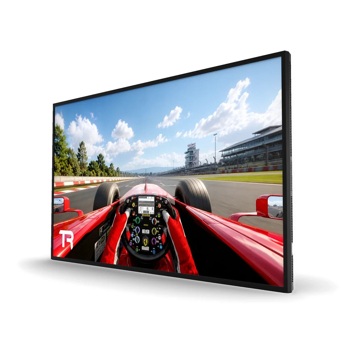 Trak Racer 43-inch 4K UHD IPS gaming monitor, front three-quarter view
