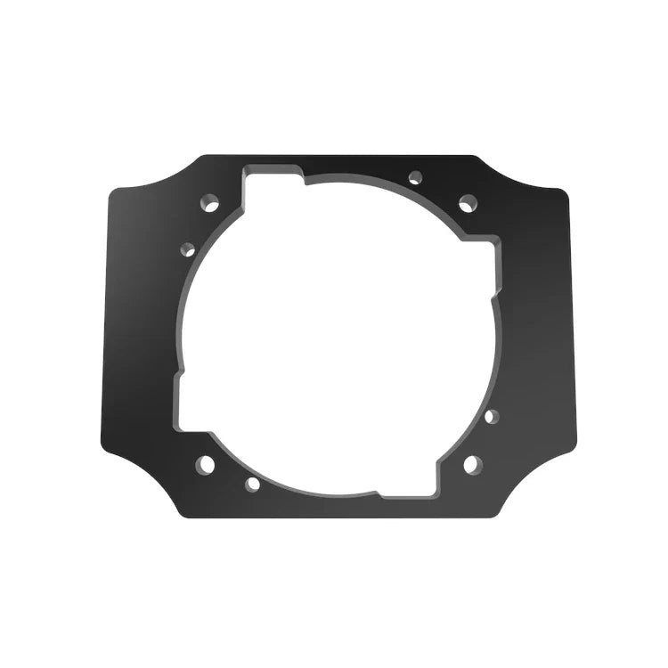 Trak Racer TR-One Asetek front mount plate, front flat view showing the bolt pattern and cutout