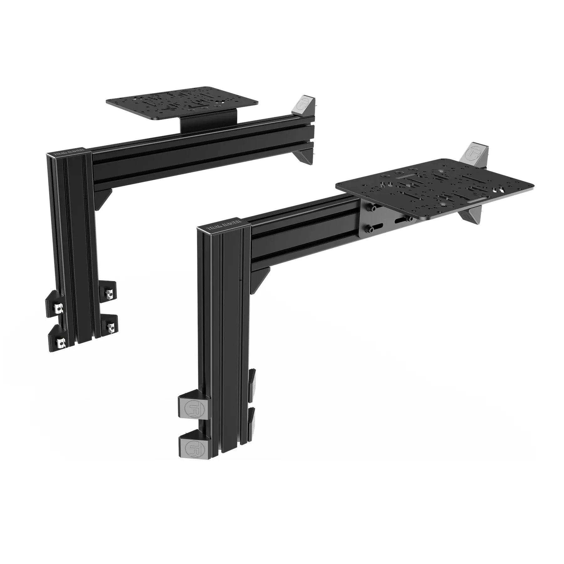 Trak Racer Flight Sim Control Mounts with 2 side supports, three-quarter view of the matched left and right mount arms