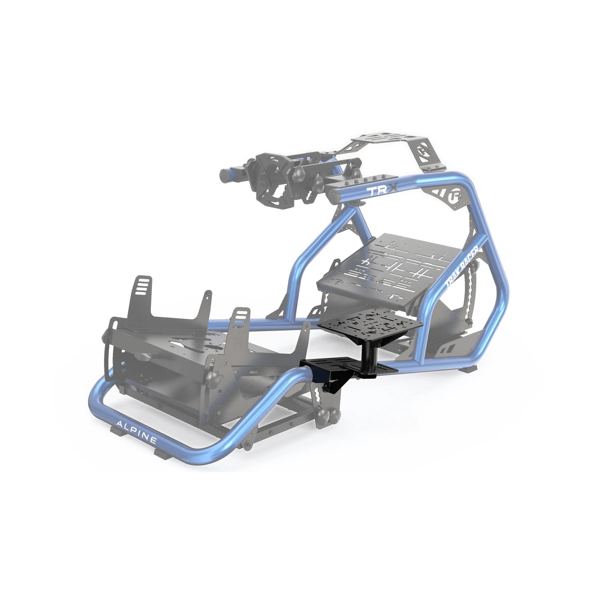 Trak Racer TRX-FS01 mount on a translucent Alpine Racing TRX cockpit showing the blue Alpine livery frame