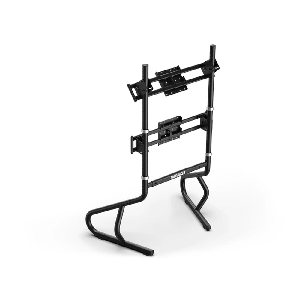 Trak Racer freestanding dual monitor stand, three-quarter rear view