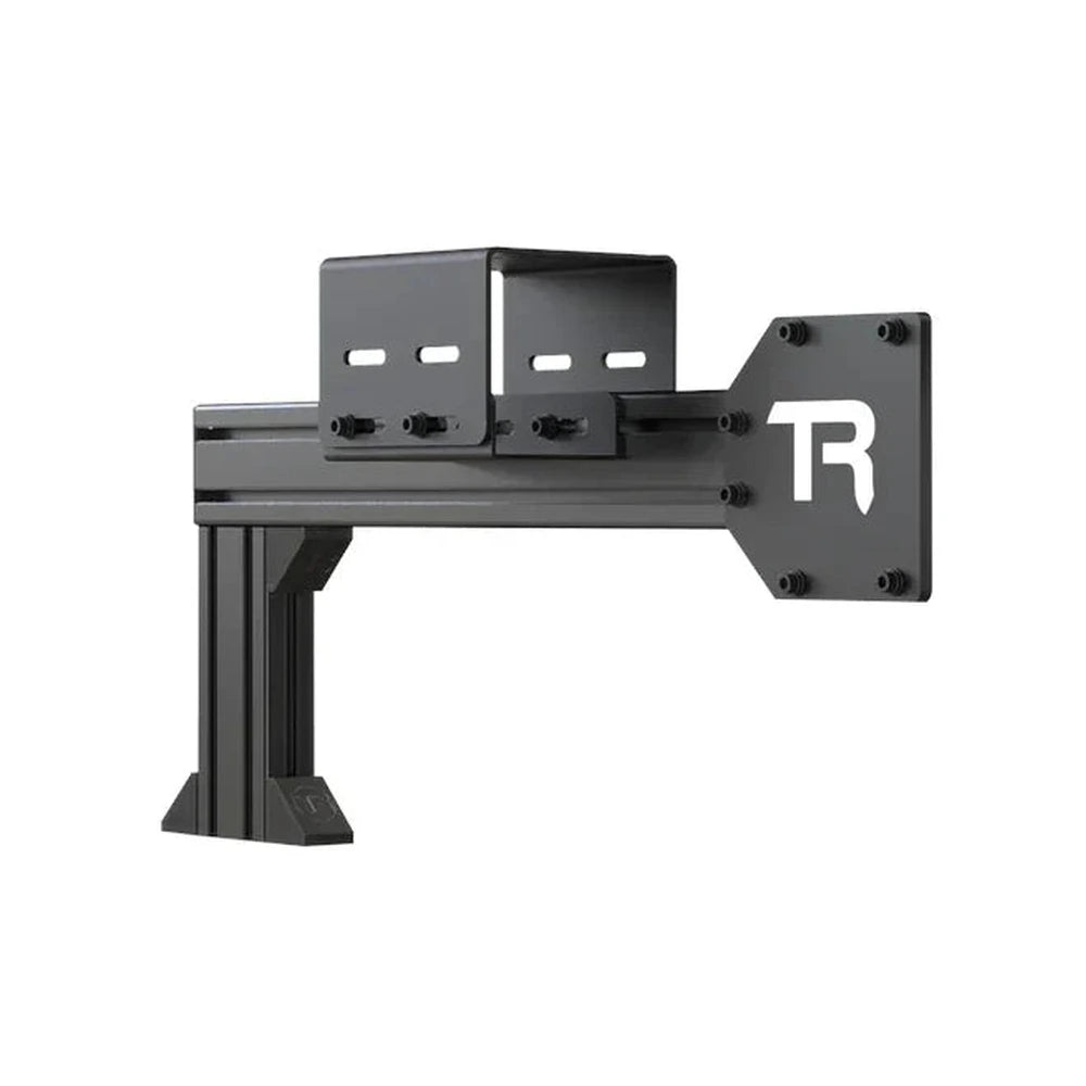 Trak Racer Gen 2 Shifter Mount and Side Chassis Support, angled view — black anodised aluminium bracket
