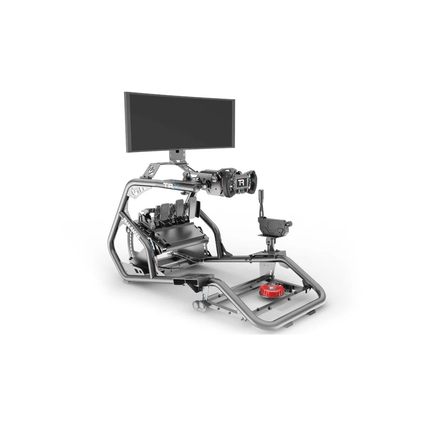 Universal Bass Shaker Mount, shown installed under the seat of an Alpine Racing TRX cockpit holding a red tactile transducer