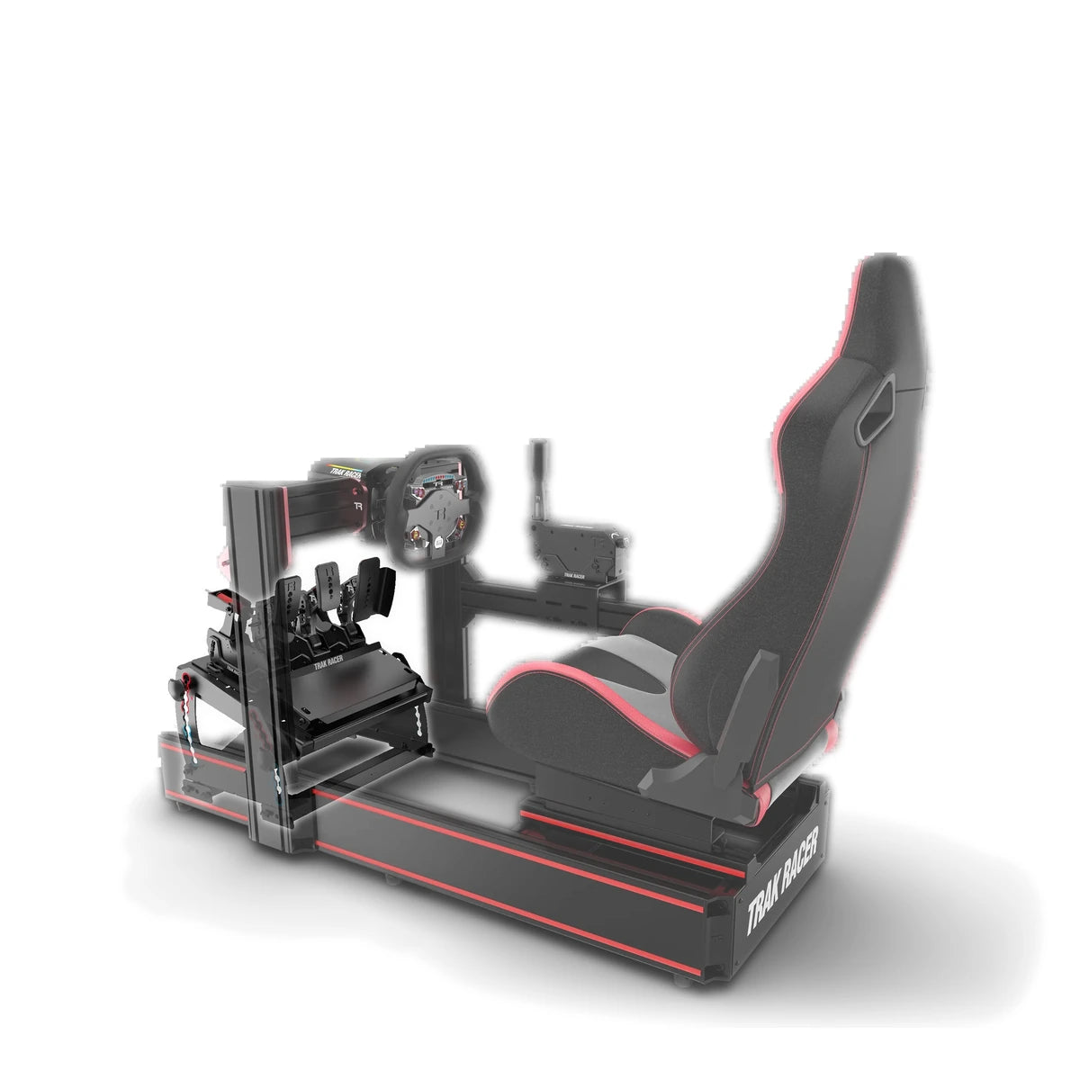Trak Racer tool-free hybrid pedal mount system fitted to a TR160 profile cockpit