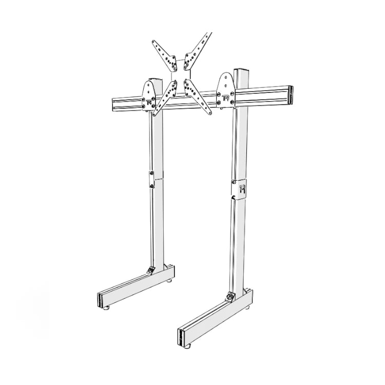 Trak Racer Large Freestanding Single Monitor Stand 1500mm, line-drawing schematic of the frame and VESA mount