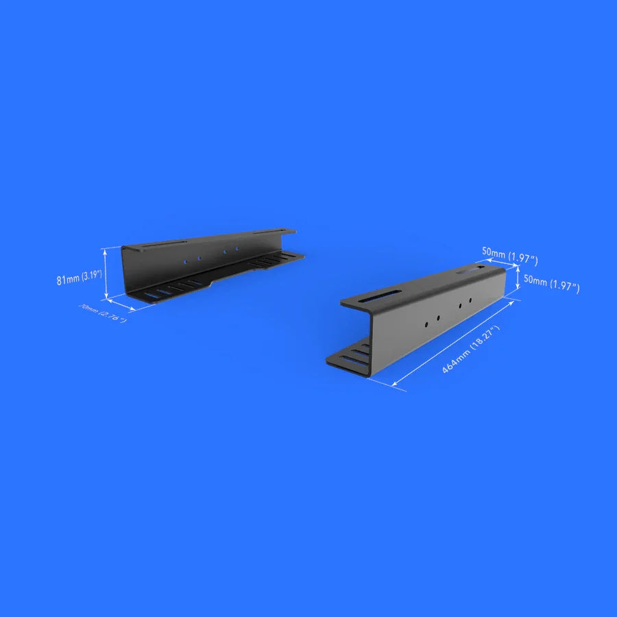 Trak Racer seat bracket set for reclining seats, dimension diagram — 464mm length, 81mm height