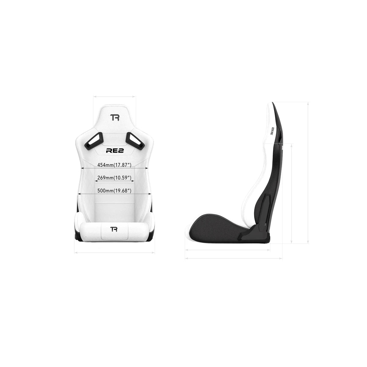 Trak Racer RE2 Dual-Side Recliner Sim Racing Seat DIMENSION WHITE