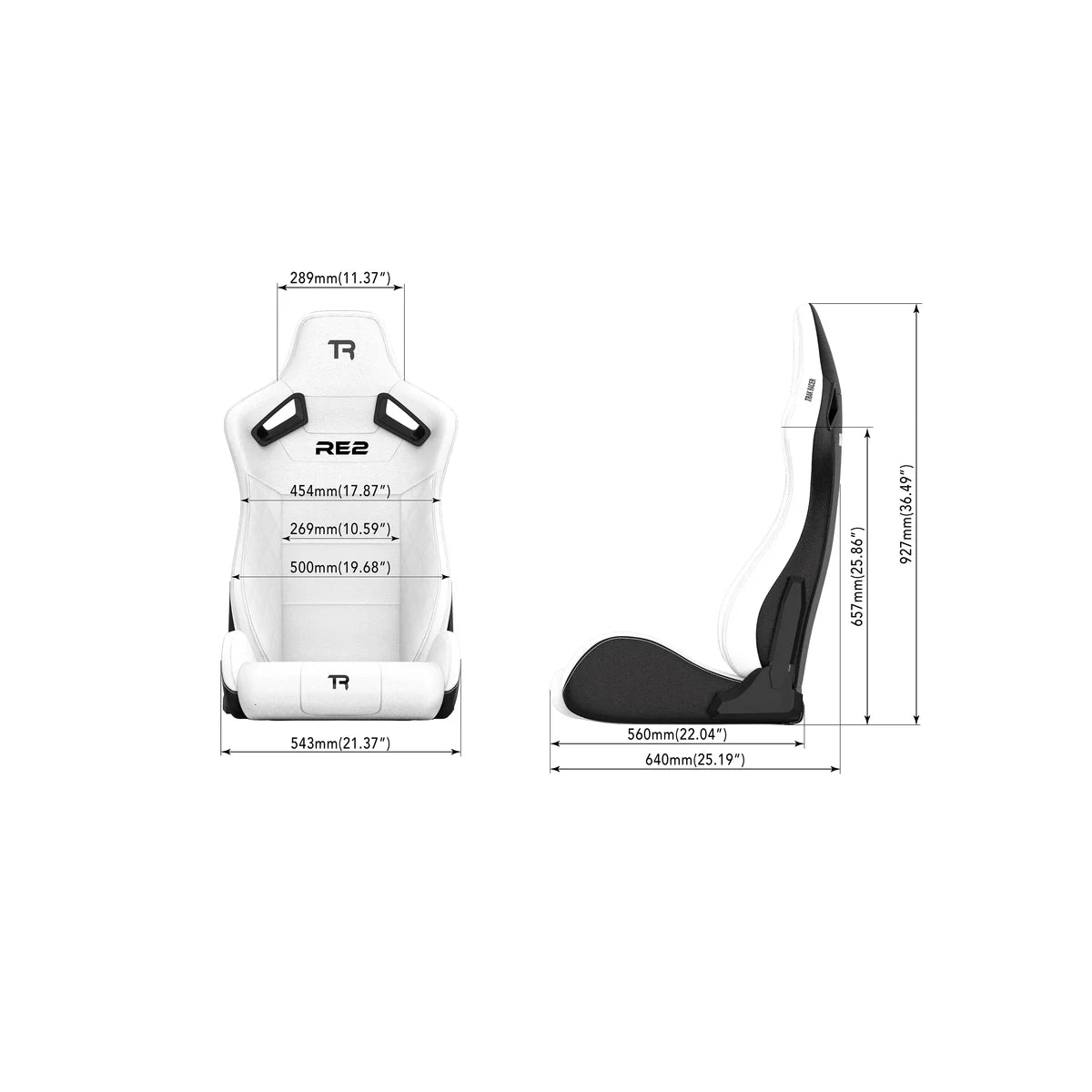 Trak Racer RE2 Dual-Side Recliner Sim Racing Seat DIMENSION BLACK