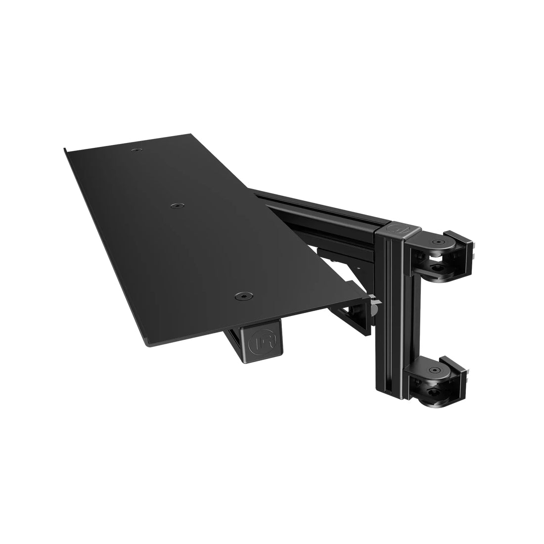 TR8020 620mm Table Top/Desk with Swivel Mount, front three-quarter view with the articulated twin-clamp swivel arm extended