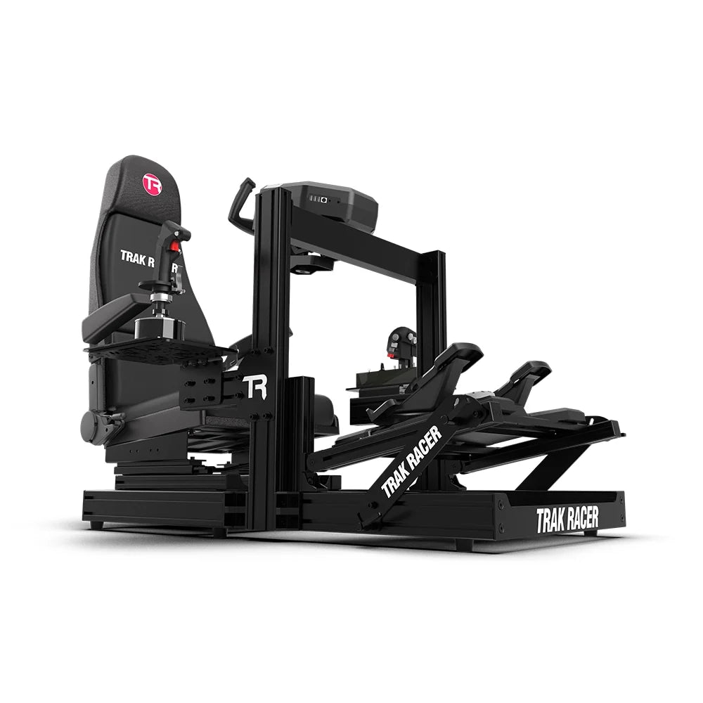 Trak Racer TR80S flight cockpit, rear-angled view with joystick and rudder pedals fitted