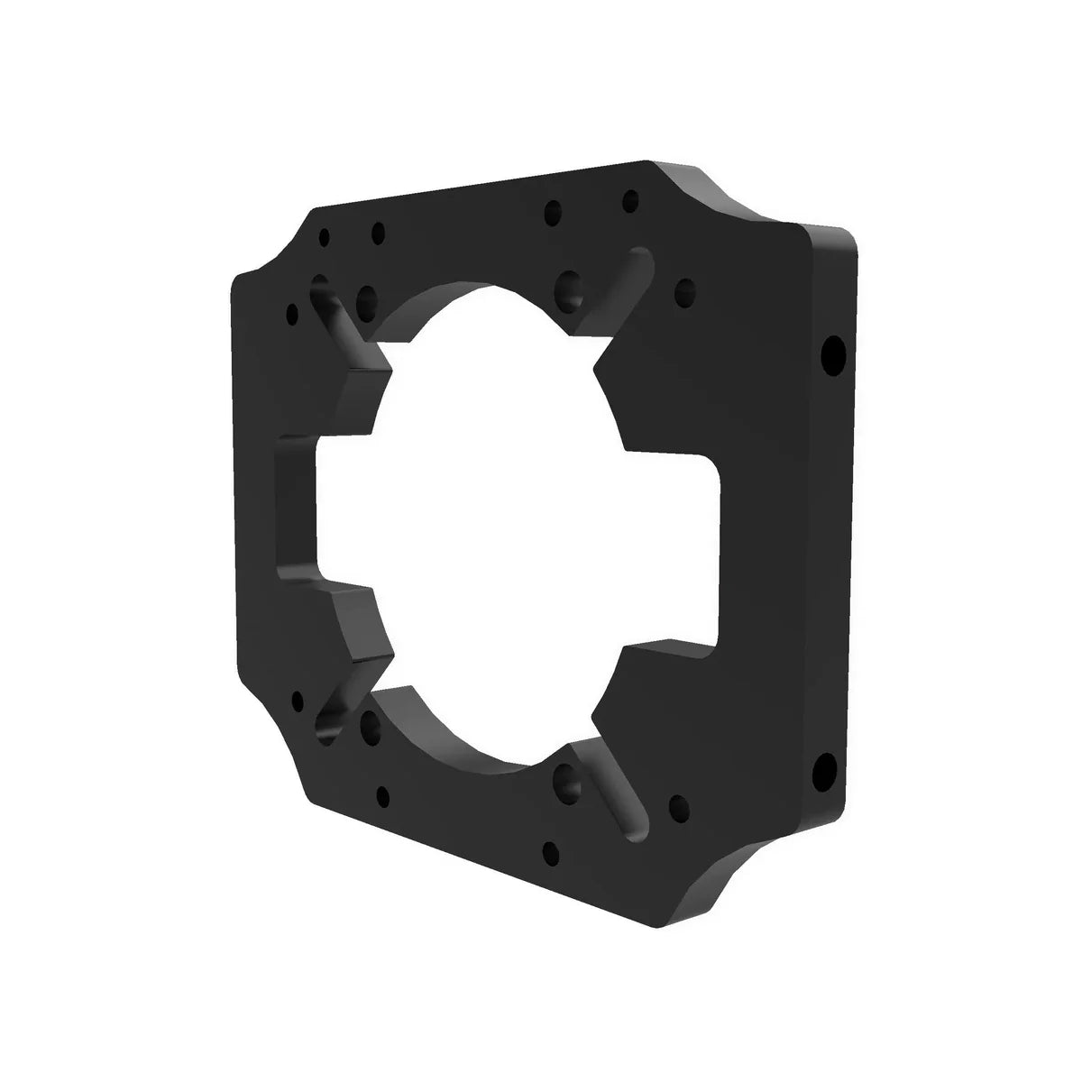 Trak Racer TR One MOZA front mount, black anodised aluminium mounting plate, three-quarter view