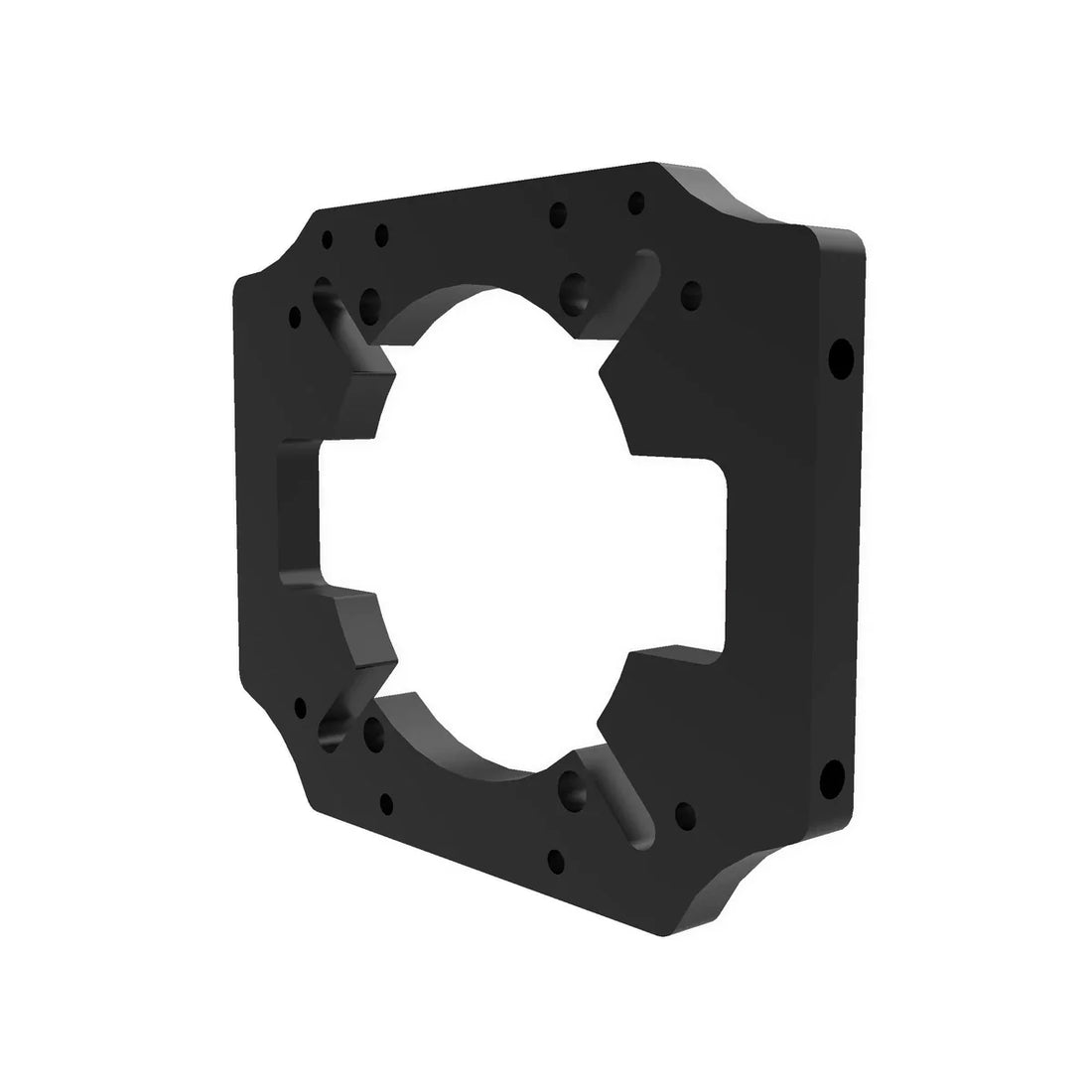 Trak Racer TR One MOZA front mount, black anodised aluminium mounting plate, three-quarter view