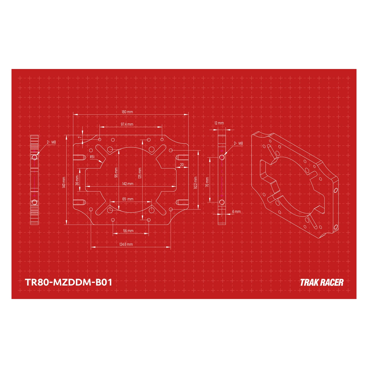 Trak Racer TR One MOZA front mount dimensions diagram with measurements