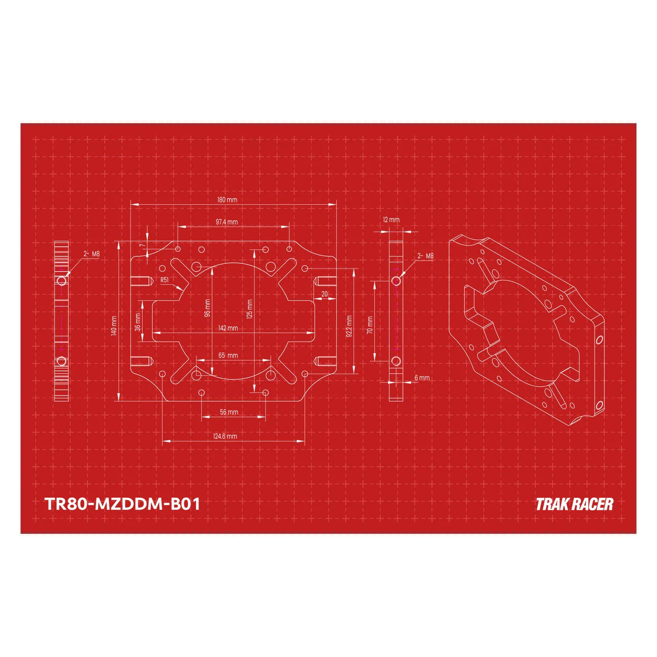 Trak Racer TR One MOZA front mount dimensions diagram with measurements