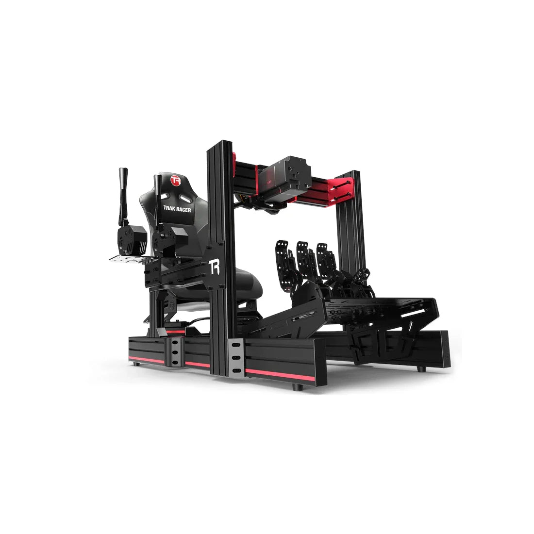 Trak Racer TR-One pedal mounting plate installed with pedals on a Trak Racer cockpit, rig sold separately