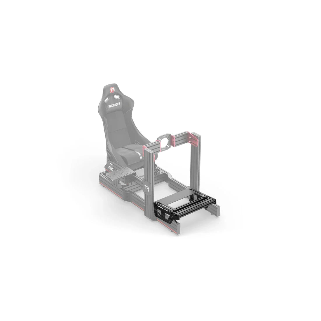 Trak Racer Universal TR-One Pedal Mounting System shown installed on a ghosted Trak Racer cockpit for reference
