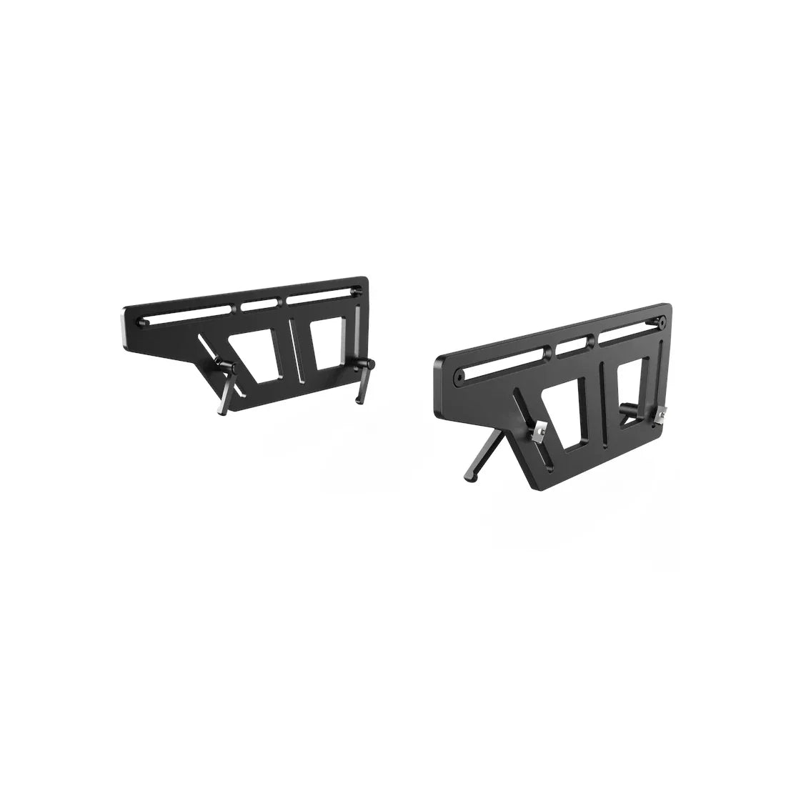 Trak Racer TR-One Pedal Update Plate Kit, matched left and right black brackets with slotted micro-adjustment rails