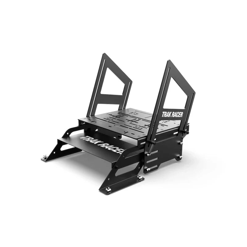Trak Racer inverted/formula/GT hybrid pedal bracket system, front three-quarter view with footrest assembled