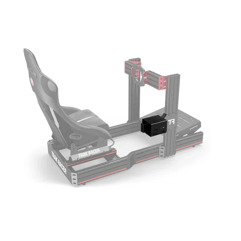 Trak Racer Universal Short Drifting Shifter Mount fitted to a sim cockpit, rig frame and seat shown ghosted grey for reference