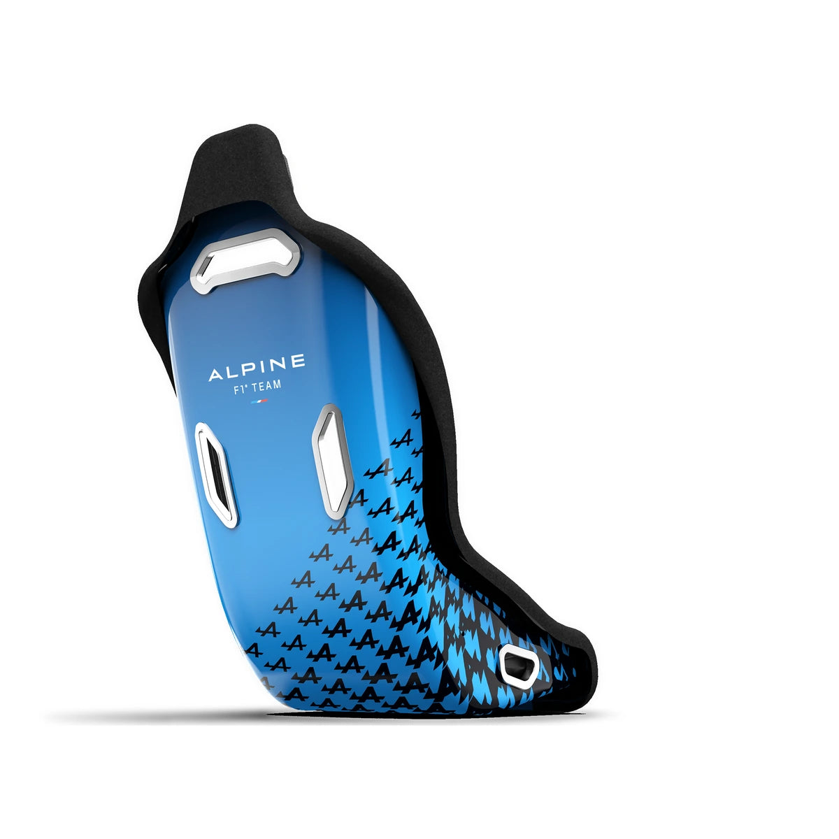 Trak Racer TRX Hybrid fibreglass seat, BWT Alpine F1 livery, exterior shell side view
