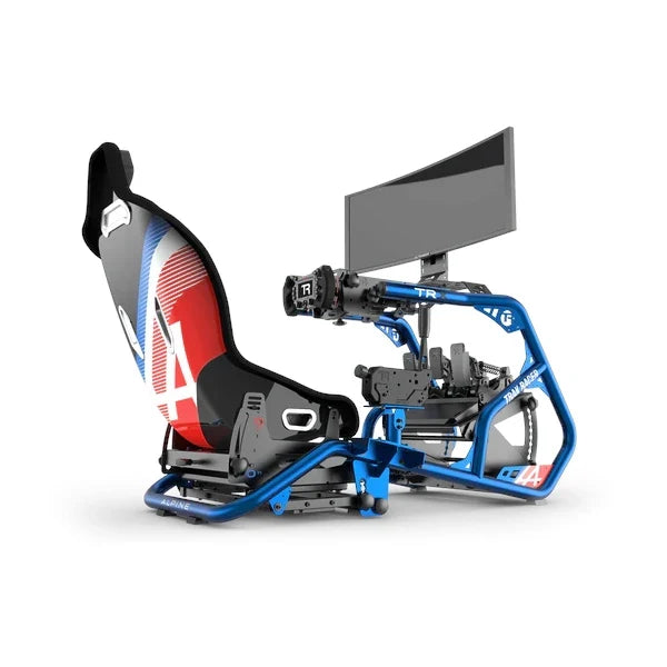Universal Gear Shifter Mount for Alpine Racing TRX, full Alpine TRX cockpit with red and blue seat shown for reference