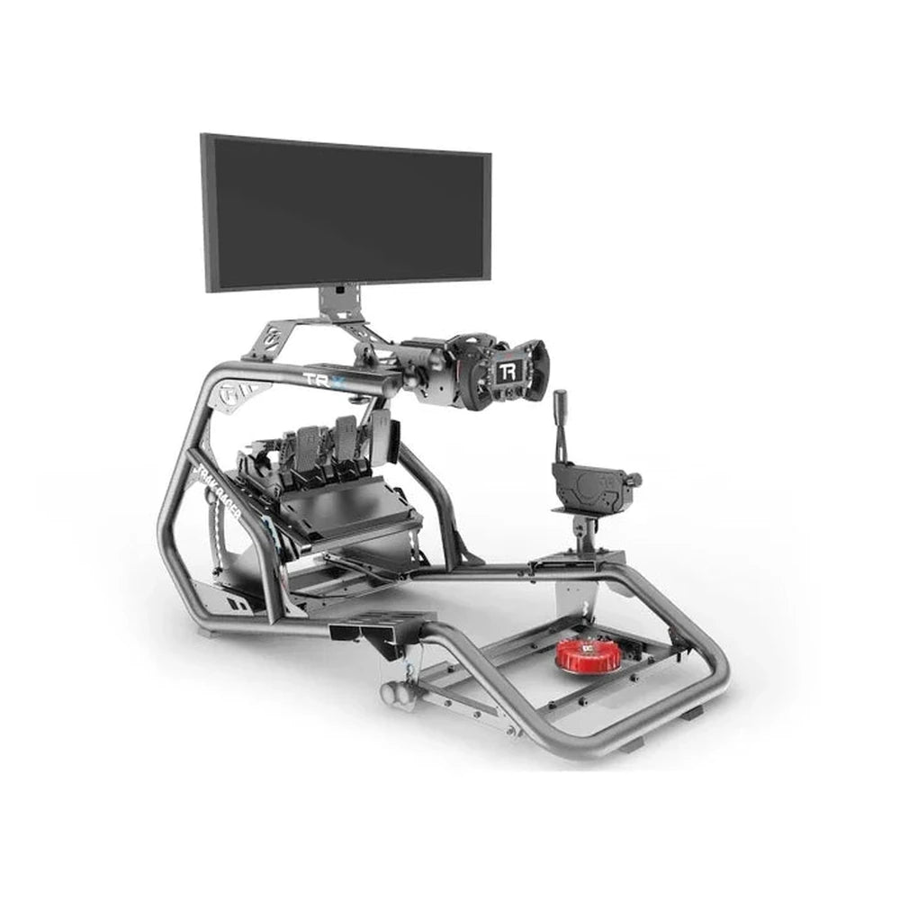 Trak Racer bass shaker mount installed on TRX cockpit, front angle — bass shaker shown, sold separately