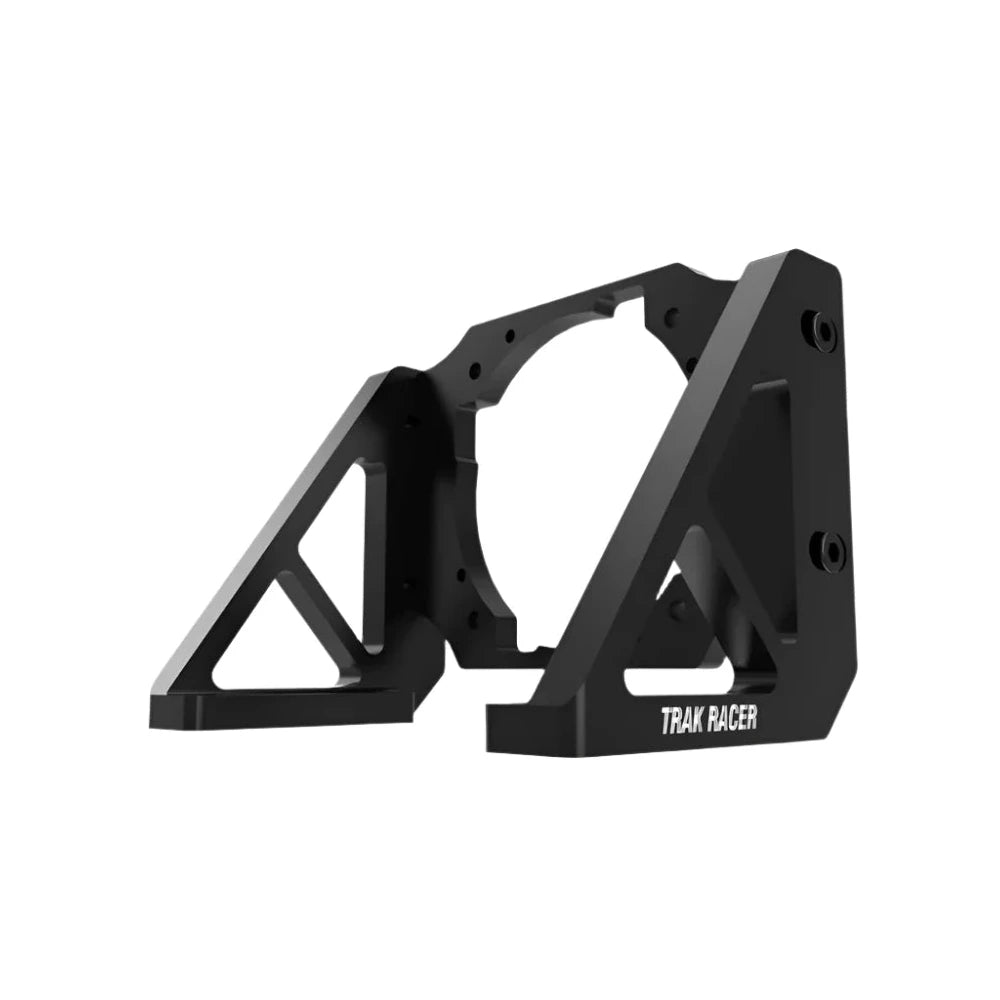 Trak Racer universal direct drive motor mount, rear three-quarter — aluminium bracket showing mounting bolt holes