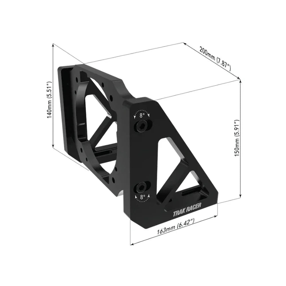 Trak Racer universal direct drive motor mount, dimensions — 200x150x163mm bracket with 8-degree tilt slots
