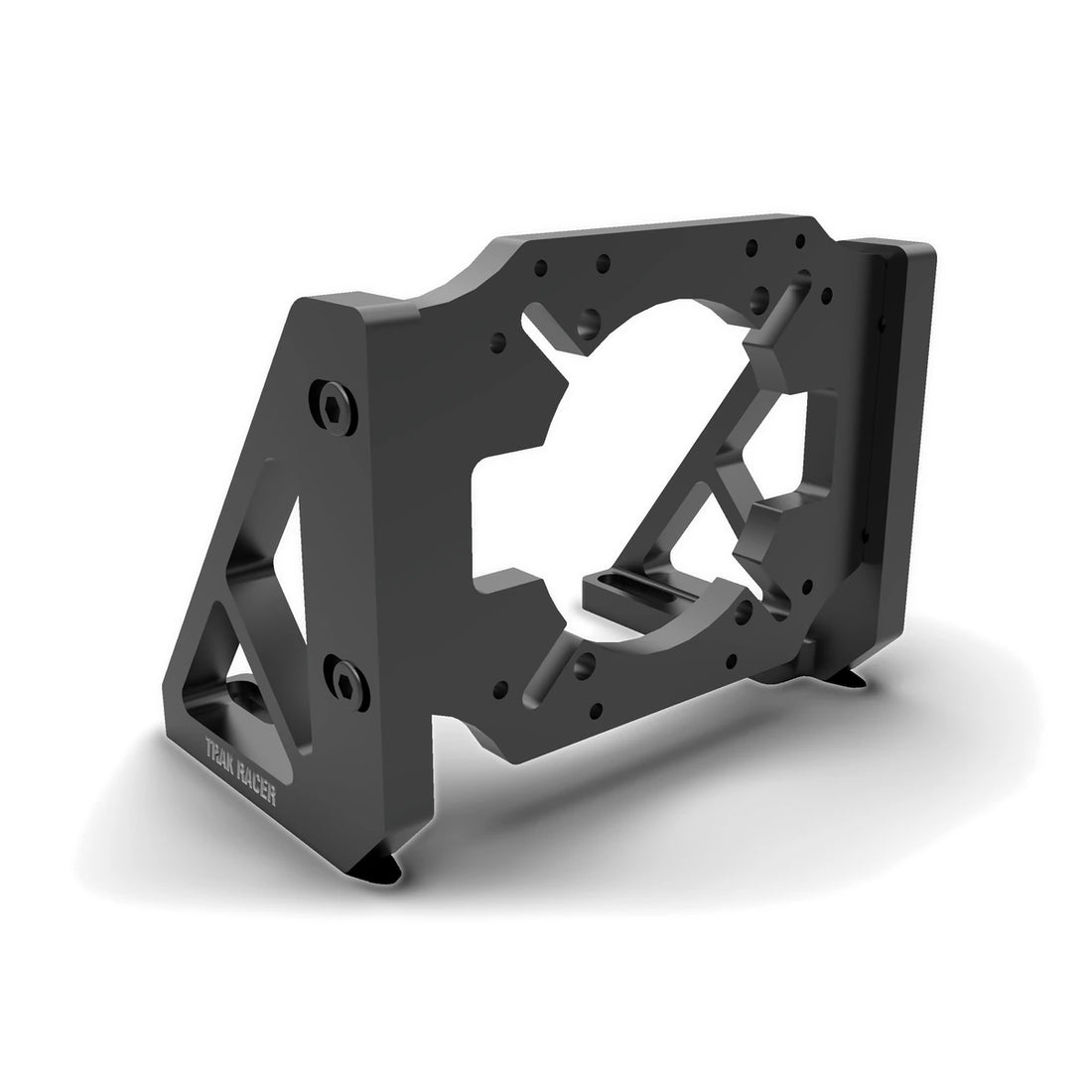 Trak Racer universal direct motor mount for MOZA R9-R25 Ultra wheelbases, black, front three-quarter view