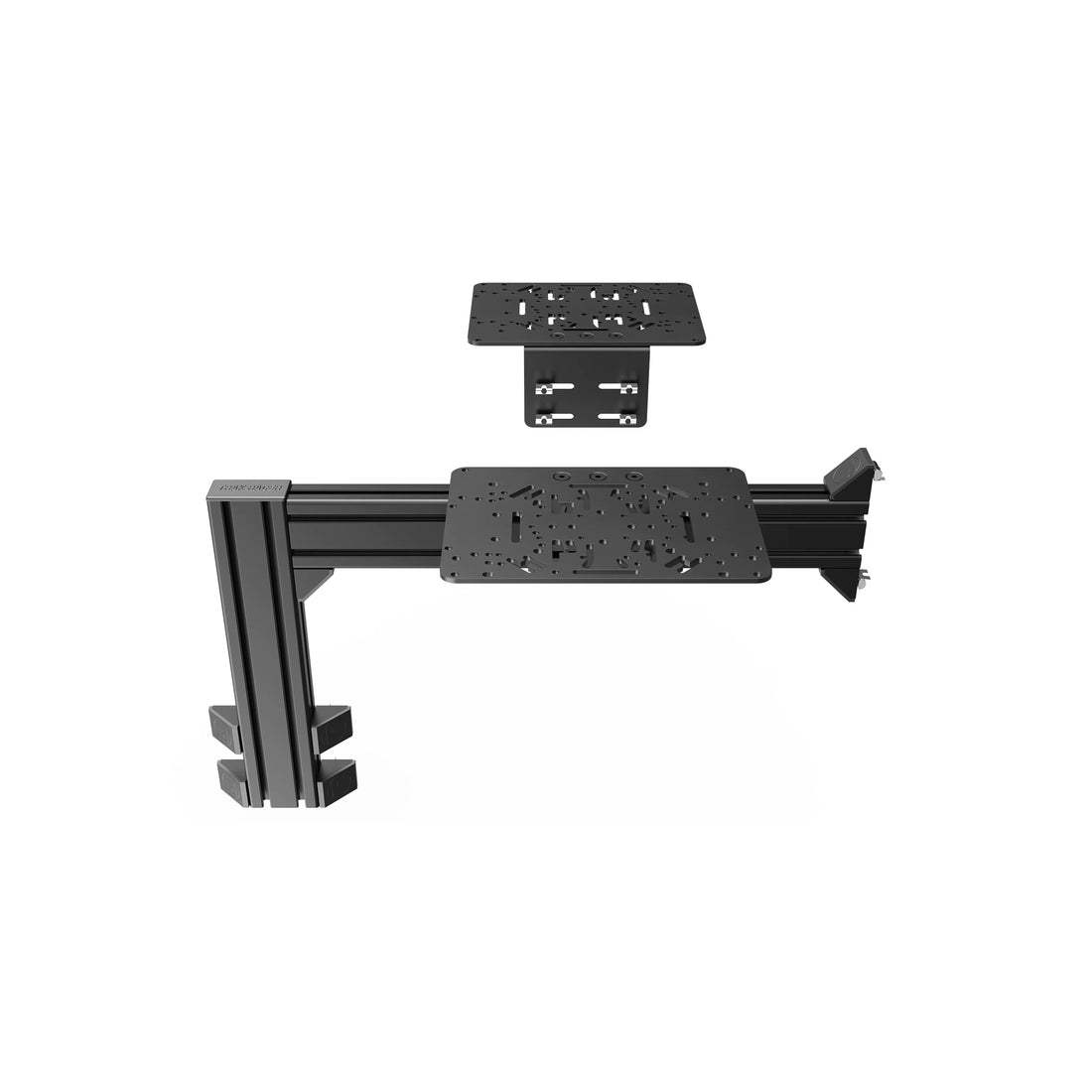 Trak Racer Flight Sim Control Mounts with 1 Side Support, lower plate fitted to the aluminium profile arm with single side support and clamp legs