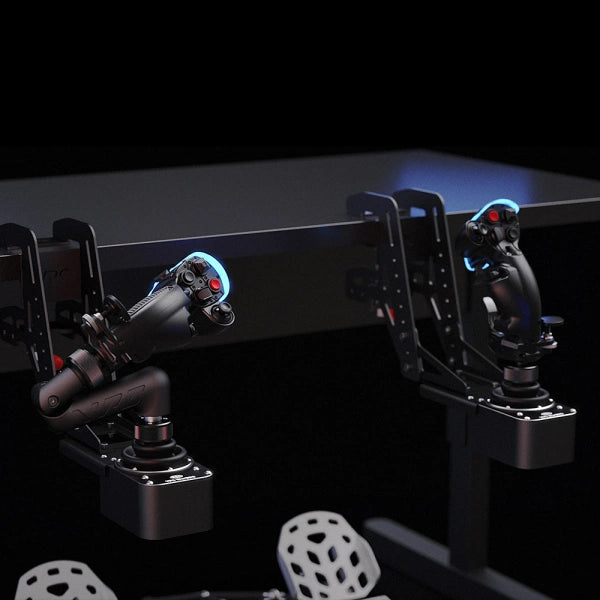 VIRPIL VPC Flightstick Z-Extension — in-cockpit view showing Omni-Throttle style left-hand space sim setup