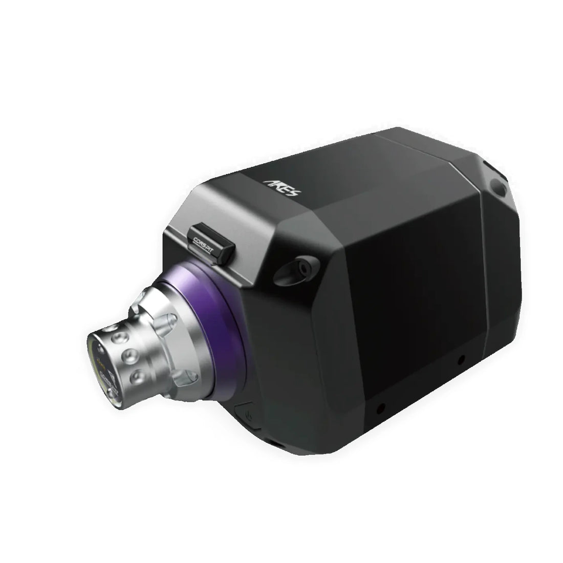 Conspit Ares 12Nm CDR direct drive wheel base, three-quarter view with the CDR quick release fitted
