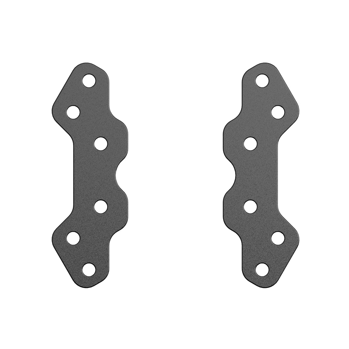 MOZA HMA Profile Adapter Kit, pair of black anodised adapter plates shown flat with six mounting holes each