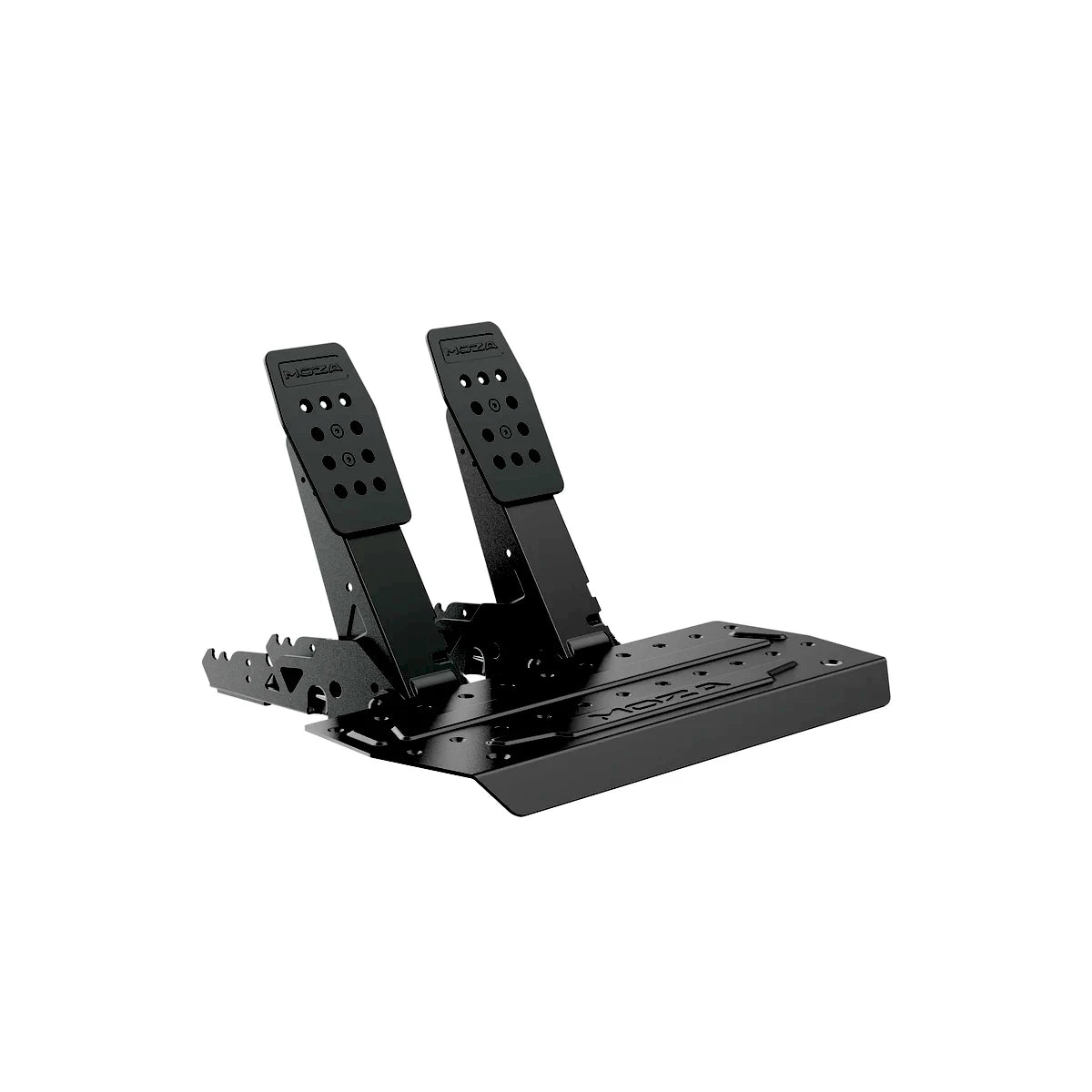 MOZA SR-P Lite2 two-pedal set with throttle and brake on a steel base plate