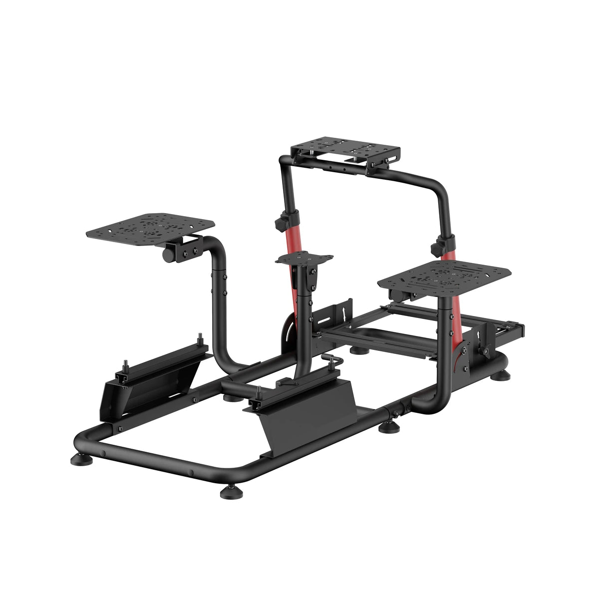 Playmax flight sim stand frame, close view of the multi-pattern joystick and throttle mounting plates