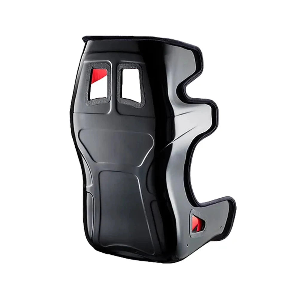 Sabelt GT-PAD sim racing seat, rear view of the black fibreglass shell and harness openings