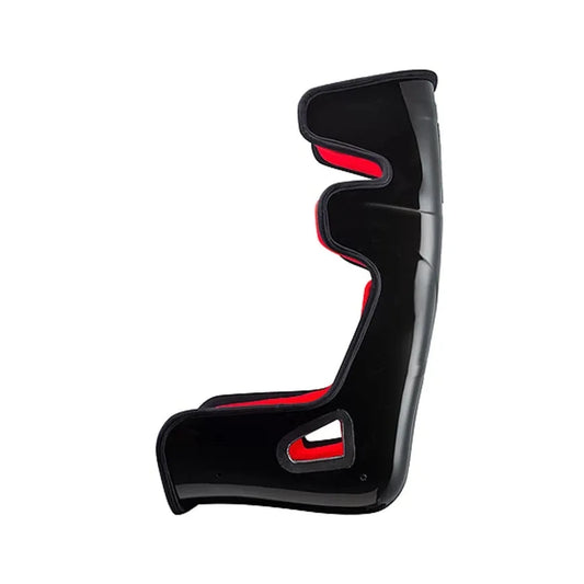 Sabelt GT-PAD sim racing seat, side profile of the black fibreglass shell with red pads