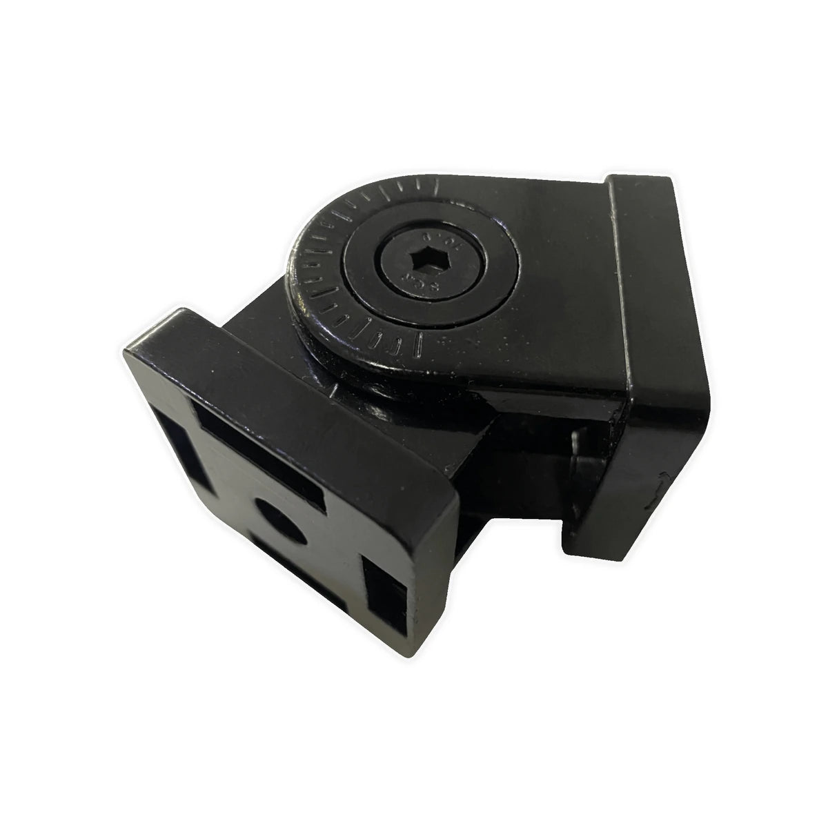 Trak Racer 40x40 pivot joint connector, top view — central pivot bolt and 180-degree adjustable hinge