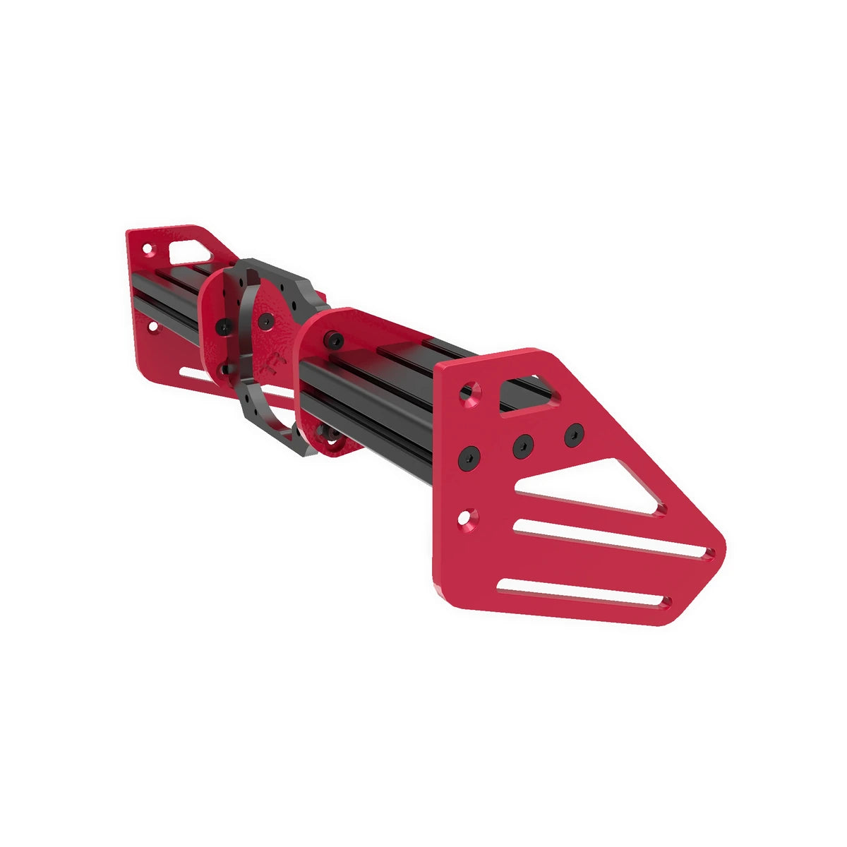Trak Racer TR-One V3 front mount kit for Asetek, three-quarter view — red brackets on a black 120x40mm channel