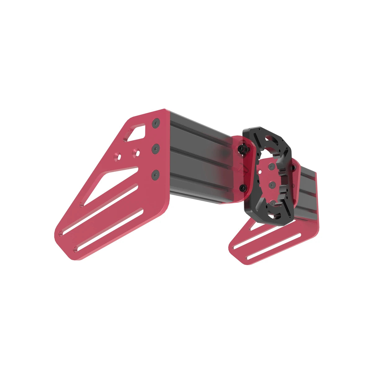Trak Racer TR-One V3 front mount kit for Simucube and VRS, high angle view of the side plate and front mount assembly